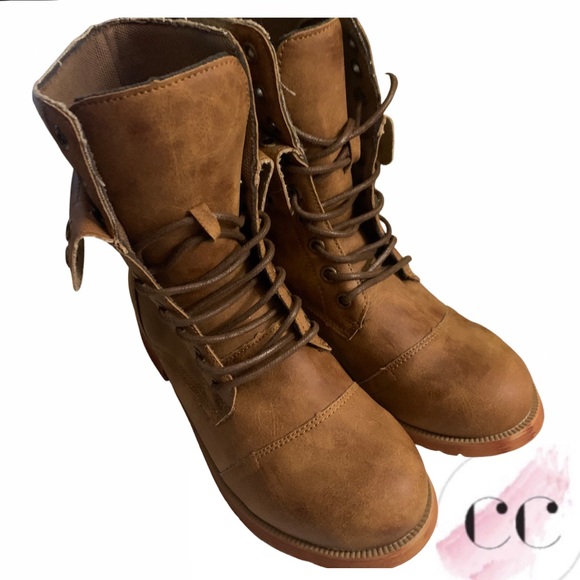 Camel-Coloured Lace-up Combat Boots - Picture 5 of 8